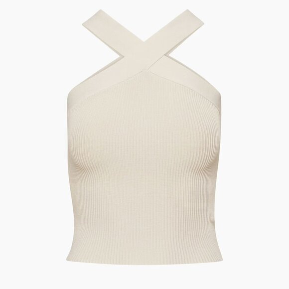 NWT Aritzia Babaton Sculpt Knit Criss Cross Tank XXS Matte Pearl - Picture 6 of 10